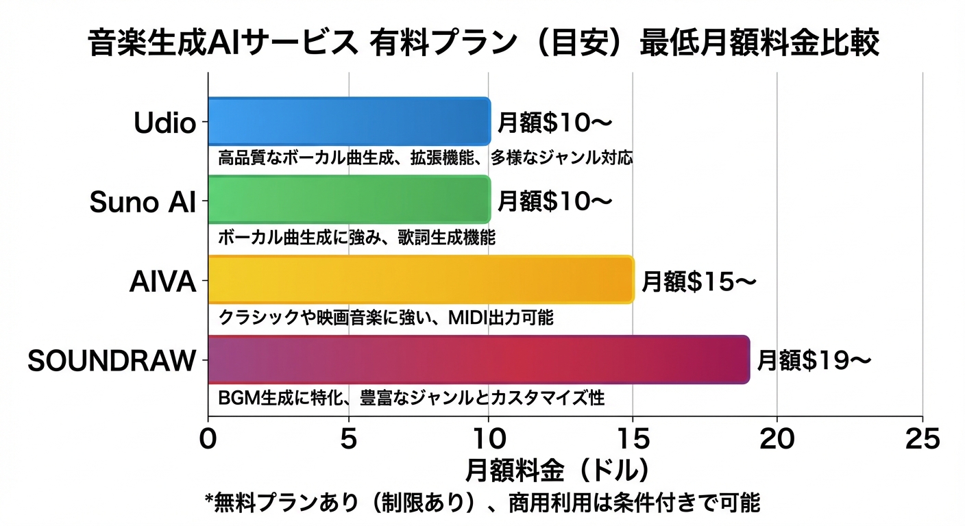 Udio徹底解説!無料・有料プランと使用料、商用利用も解説 チャート
