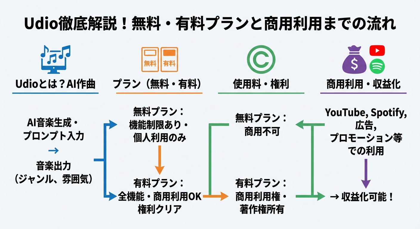 Udio徹底解説!無料・有料プランと使用料、商用利用も解説 図解