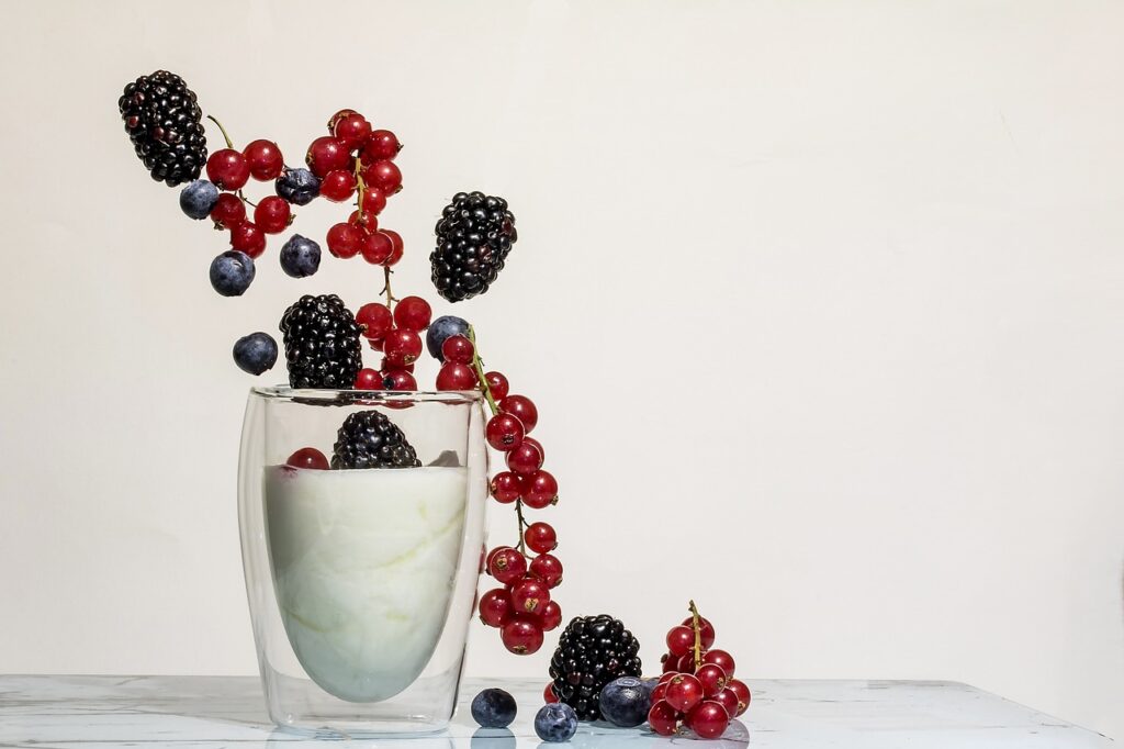 yogurt fruit blackberries currants 2104327